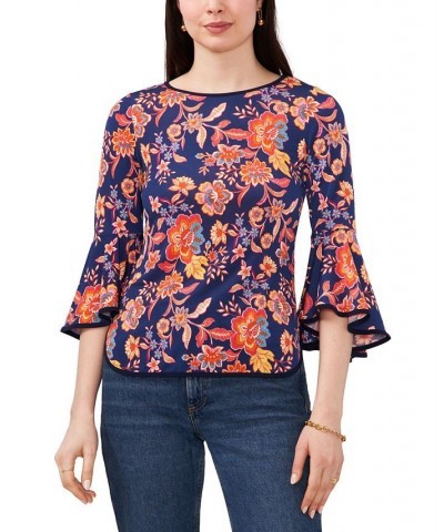 Petite Contrast-Trim Bell-Sleeve Top Orange Floral $20.47 Tops