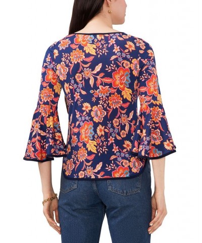 Petite Contrast-Trim Bell-Sleeve Top Orange Floral $20.47 Tops