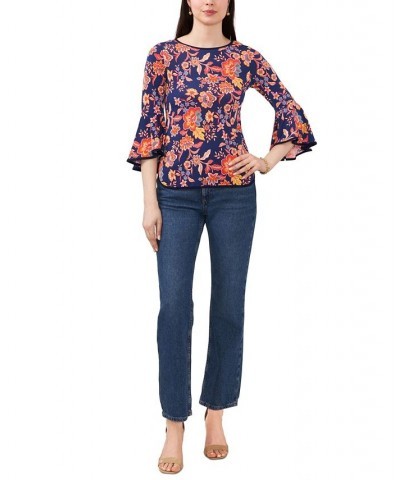 Petite Contrast-Trim Bell-Sleeve Top Orange Floral $20.47 Tops