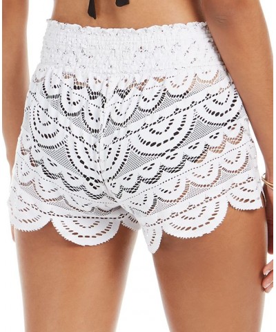 Juniors' Scalloped Lace Cover-Up Shorts White $19.74 Swimsuits