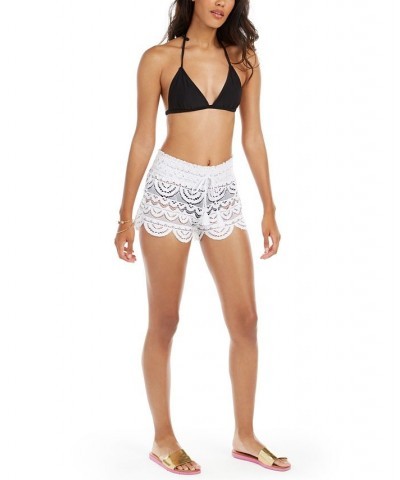 Juniors' Scalloped Lace Cover-Up Shorts White $19.74 Swimsuits