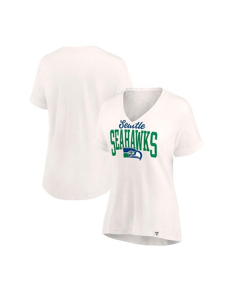 Women's Branded Oatmeal Seattle Seahawks Motivating Force V-Neck T-shirt Tan/Beige $16.77 Tops