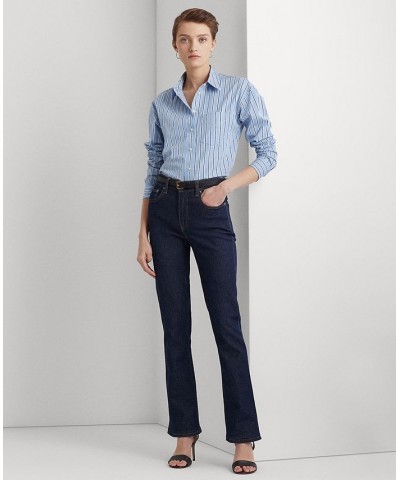 Women's Striped Cotton Broadcloth Shirt Blue $53.66 Tops