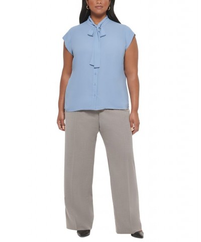 Plus Size Cap-Sleeve Tie-Neck Button-Front Top Dusk $17.60 Tops