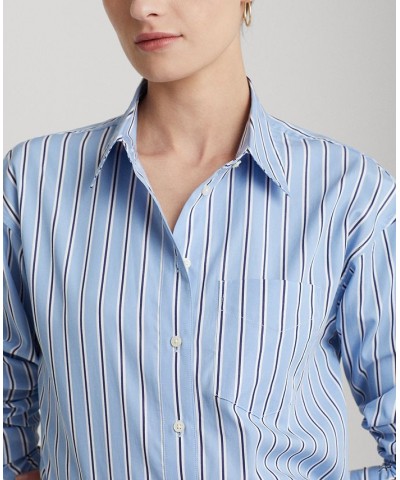 Women's Striped Cotton Broadcloth Shirt Blue $53.66 Tops