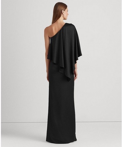 Women's Satin One-Shoulder Cape Gown Black $59.40 Dresses