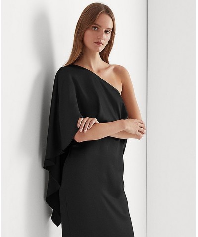 Women's Satin One-Shoulder Cape Gown Black $59.40 Dresses