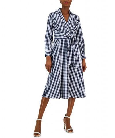 Women's Cotton Gingham Shirtdress Navy/ivory $72.67 Dresses