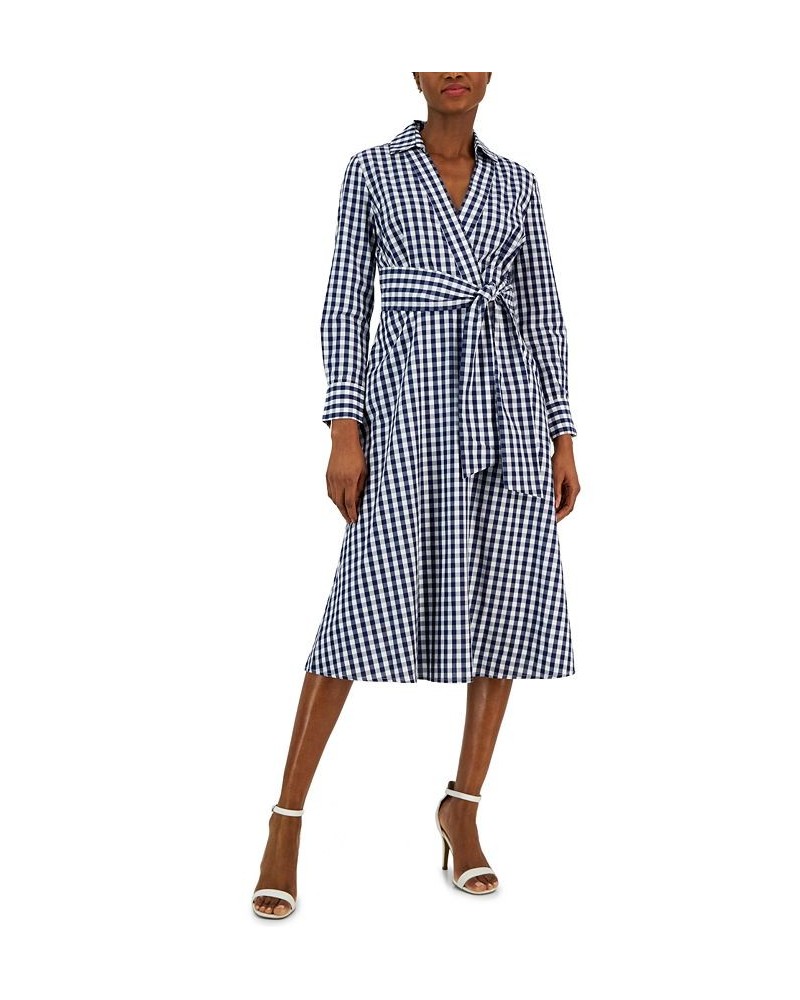 Women's Cotton Gingham Shirtdress Navy/ivory $72.67 Dresses