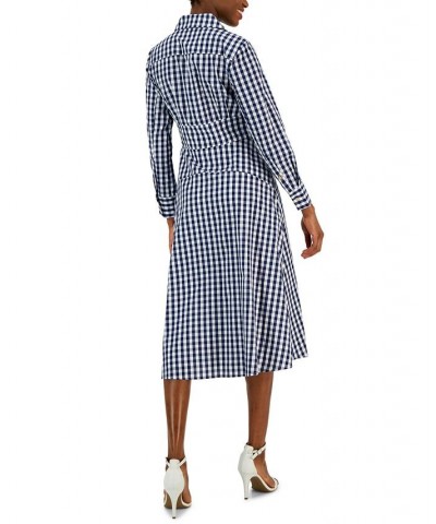 Women's Cotton Gingham Shirtdress Navy/ivory $72.67 Dresses