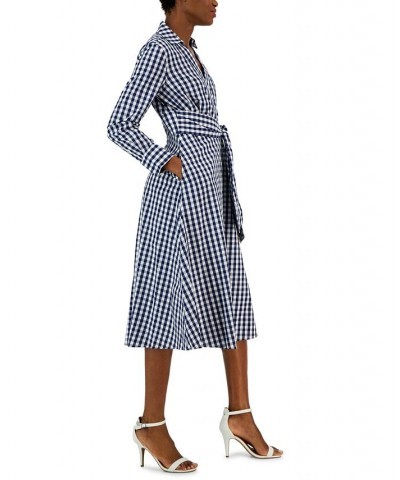 Women's Cotton Gingham Shirtdress Navy/ivory $72.67 Dresses