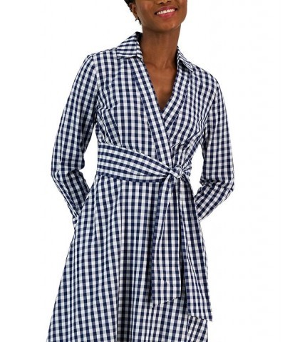 Women's Cotton Gingham Shirtdress Navy/ivory $72.67 Dresses