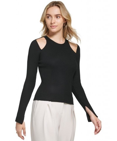 Women's X-Fit Long Sleeve Cutout Sweater Black $27.90 Sweaters