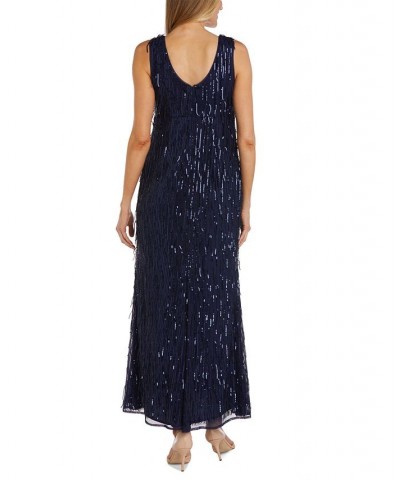 Women's Sleeveless Sequin Embroidered Dress Navy $59.07 Dresses