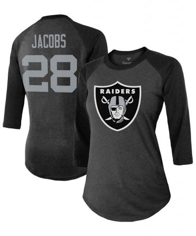 Women's Josh Jacobs Black Las Vegas Raiders Team Player Name Number Tri-Blend Raglan 3/4 Sleeve T-shirt Black $32.99 Tops