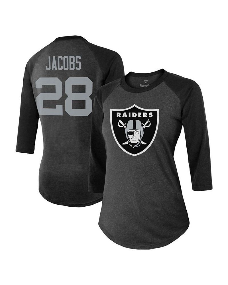 Women's Josh Jacobs Black Las Vegas Raiders Team Player Name Number Tri-Blend Raglan 3/4 Sleeve T-shirt Black $32.99 Tops