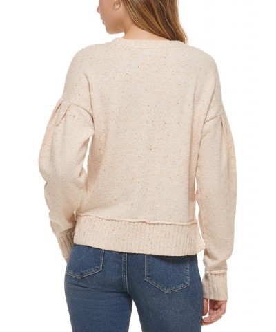 Women's Crewneck Puff-Sleeve Sweater Ivory/Cream $50.49 Sweaters