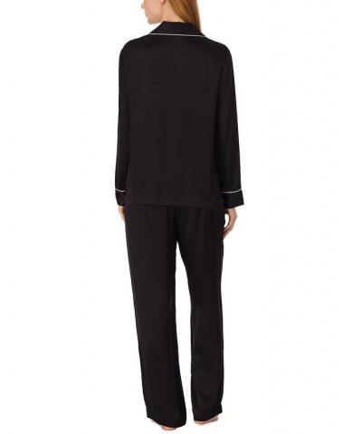 Women's Silk Notched-Collar Pajamas Set Black $67.77 Sleepwear