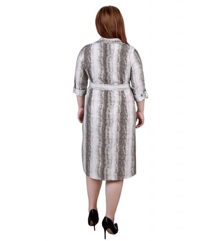 Plus Size Printed Shirt Dress Taupe Danari $19.92 Dresses