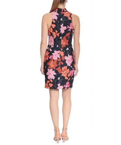 Petite Printed Halter Sheath Dress Black/Pink $33.79 Dresses