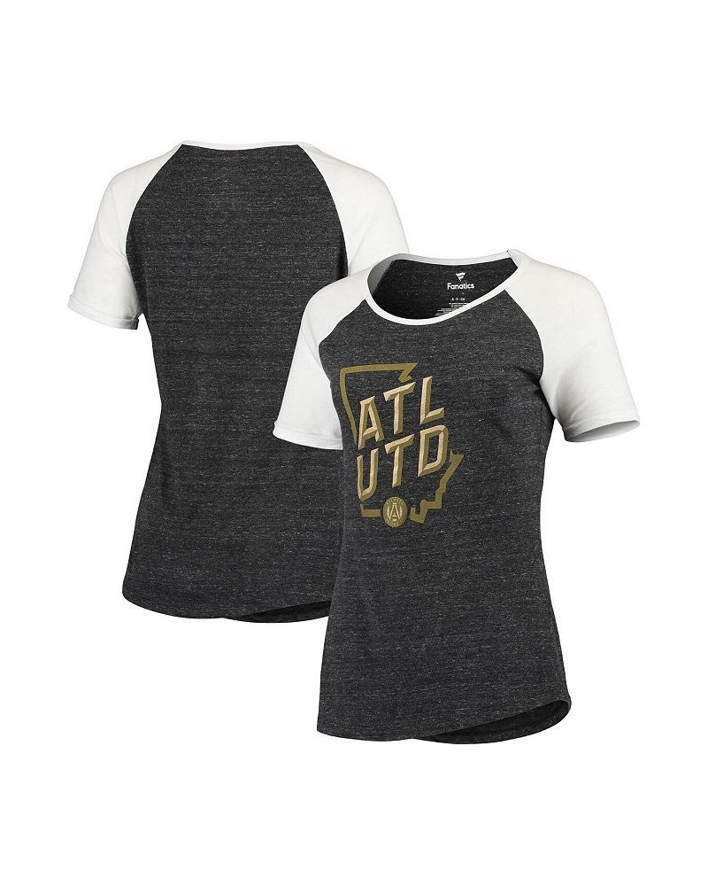 Women's Branded Black Atlanta United FC State Shape Raglan Tri-Blend T-shirt Black $26.09 Tops