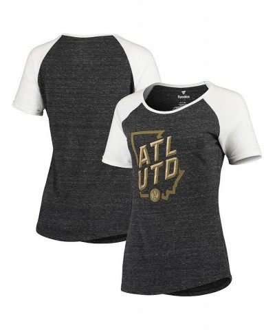 Women's Branded Black Atlanta United FC State Shape Raglan Tri-Blend T-shirt Black $26.09 Tops