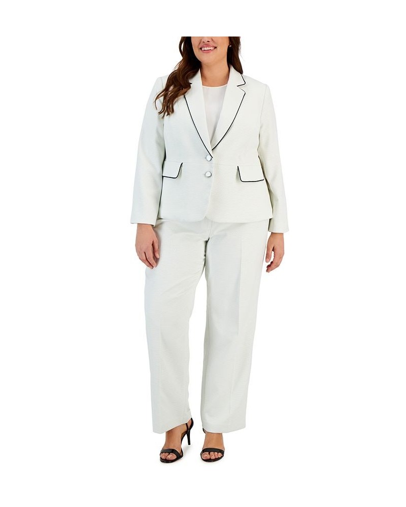 Plus Size Contrast-Trimmed Notch Collar Pantsuit White $62.00 Suits