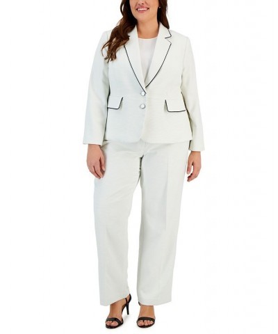 Plus Size Contrast-Trimmed Notch Collar Pantsuit White $62.00 Suits