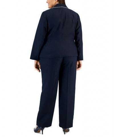 Plus Size Contrast-Trimmed Notch Collar Pantsuit White $62.00 Suits