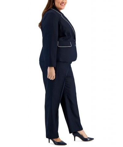 Plus Size Contrast-Trimmed Notch Collar Pantsuit White $62.00 Suits