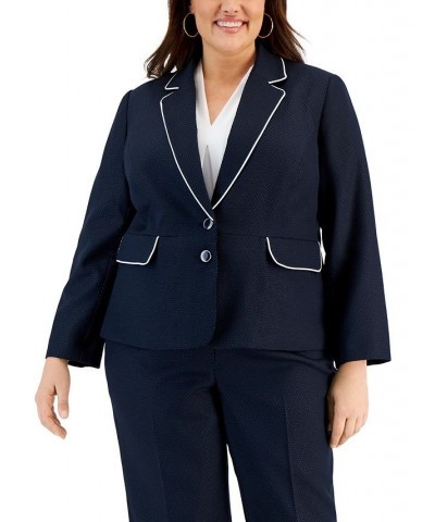 Plus Size Contrast-Trimmed Notch Collar Pantsuit White $62.00 Suits