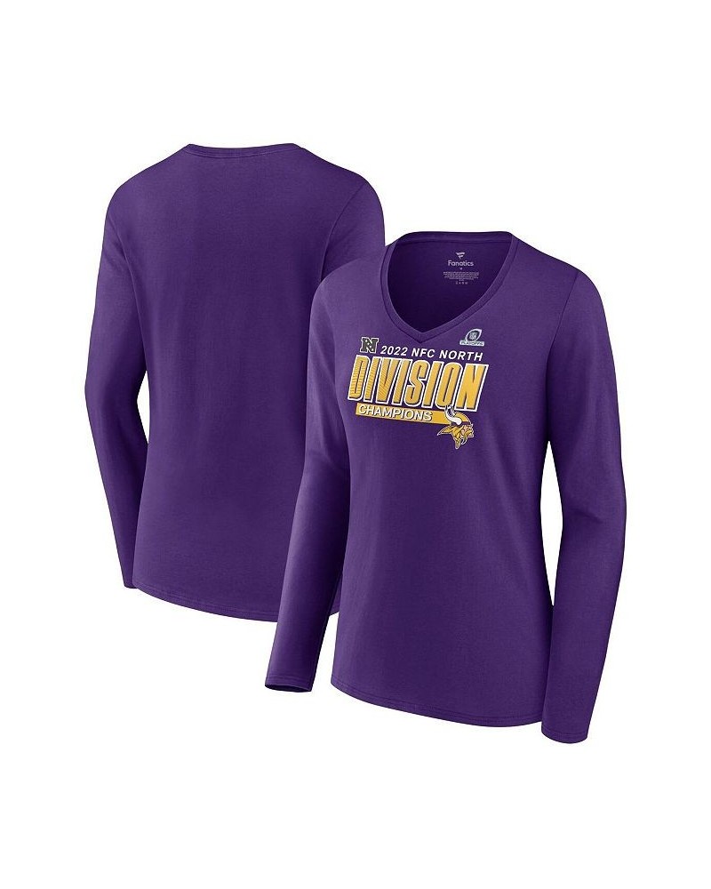 Women's Minnesota Vikings 2022 NFC North Division Champions Divide and Conquer Long Sleeve V-Neck T-shirt Purple $21.00 Tops