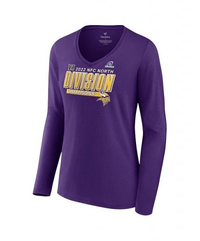 Women's Minnesota Vikings 2022 NFC North Division Champions Divide and Conquer Long Sleeve V-Neck T-shirt Purple $21.00 Tops