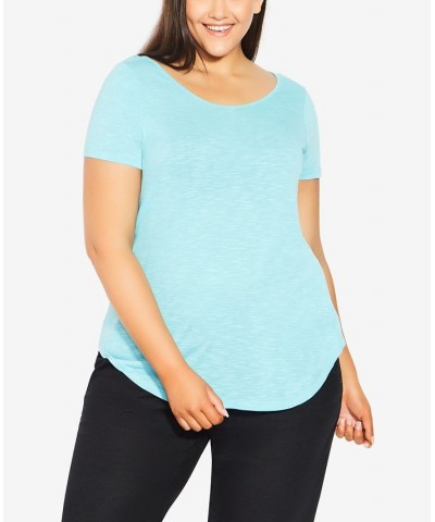 Plus Size Slub T-shirt Aqua $21.07 Tops