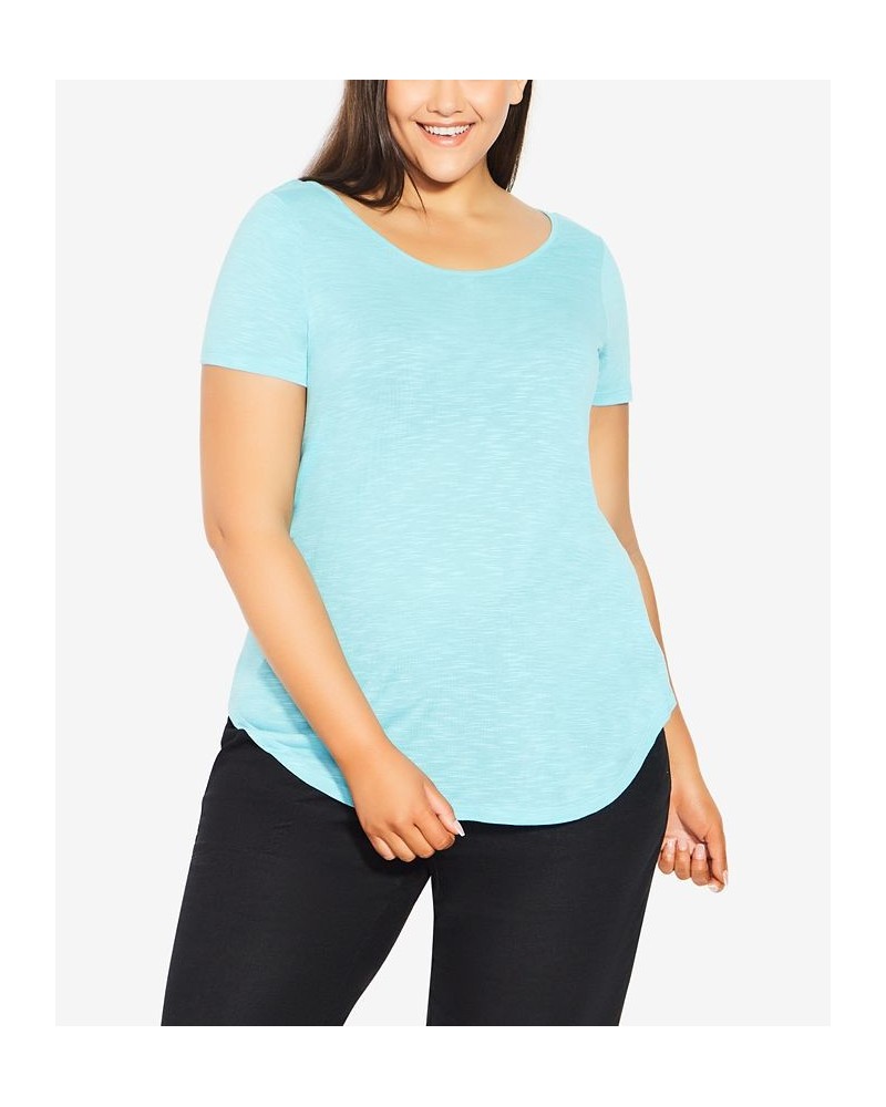 Plus Size Slub T-shirt Aqua $21.07 Tops