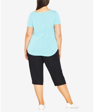 Plus Size Slub T-shirt Aqua $21.07 Tops