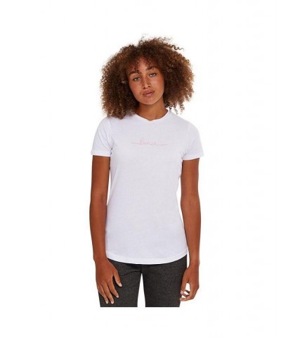 Abelia womens t-shirt white with pink script logo at chest White $16.80 Tops