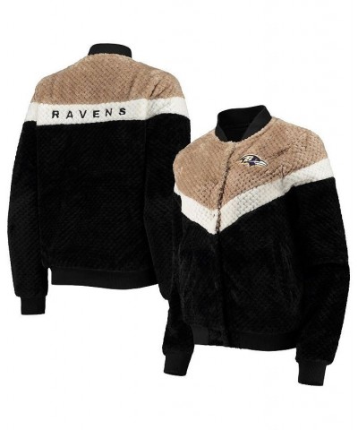 Women's Black Cream Baltimore Ravens Riot Squad Sherpa Full-Snap Jacket Black $44.80 Jackets