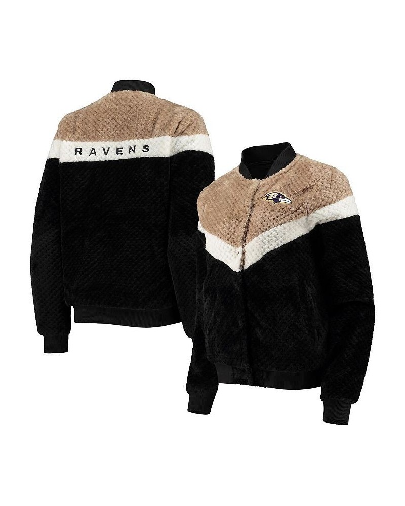 Women's Black Cream Baltimore Ravens Riot Squad Sherpa Full-Snap Jacket Black $44.80 Jackets