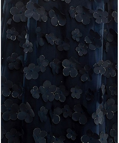 Juniors' 3D-Floral Lace-Up-Back Strapless Gown Navy $71.82 Dresses