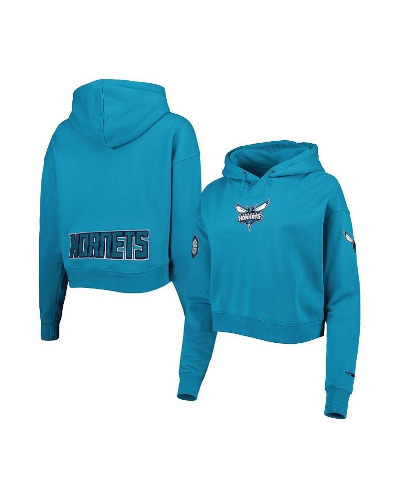 Women's Teal Charlotte Hornets Classic Fleece Cropped Pullover Hoodie Teal $44.19 Sweatshirts