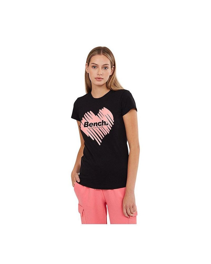 Loveheart womens t-shirt black with pink heart graphic at chest Black $17.60 Tops