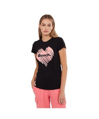 Loveheart womens t-shirt black with pink heart graphic at chest Black $17.60 Tops