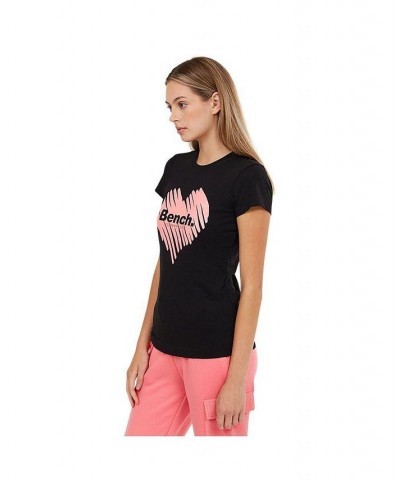 Loveheart womens t-shirt black with pink heart graphic at chest Black $17.60 Tops