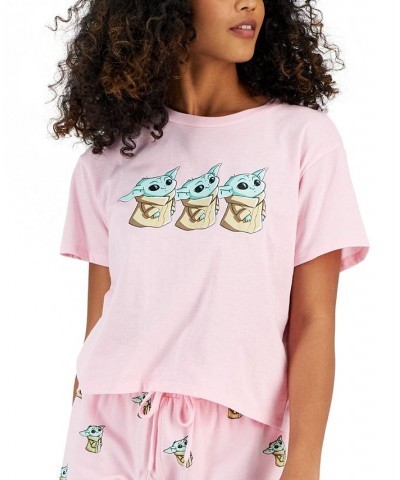 Juniors' Crew-Neck Baby-Yoda-Graphic T-Shirt Pink $9.60 Tops