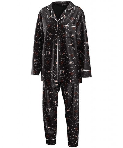 Women's Black Philadelphia Flyers Long Sleeve Button-Up Shirt Pants Sleep Set Black $32.90 Pajama