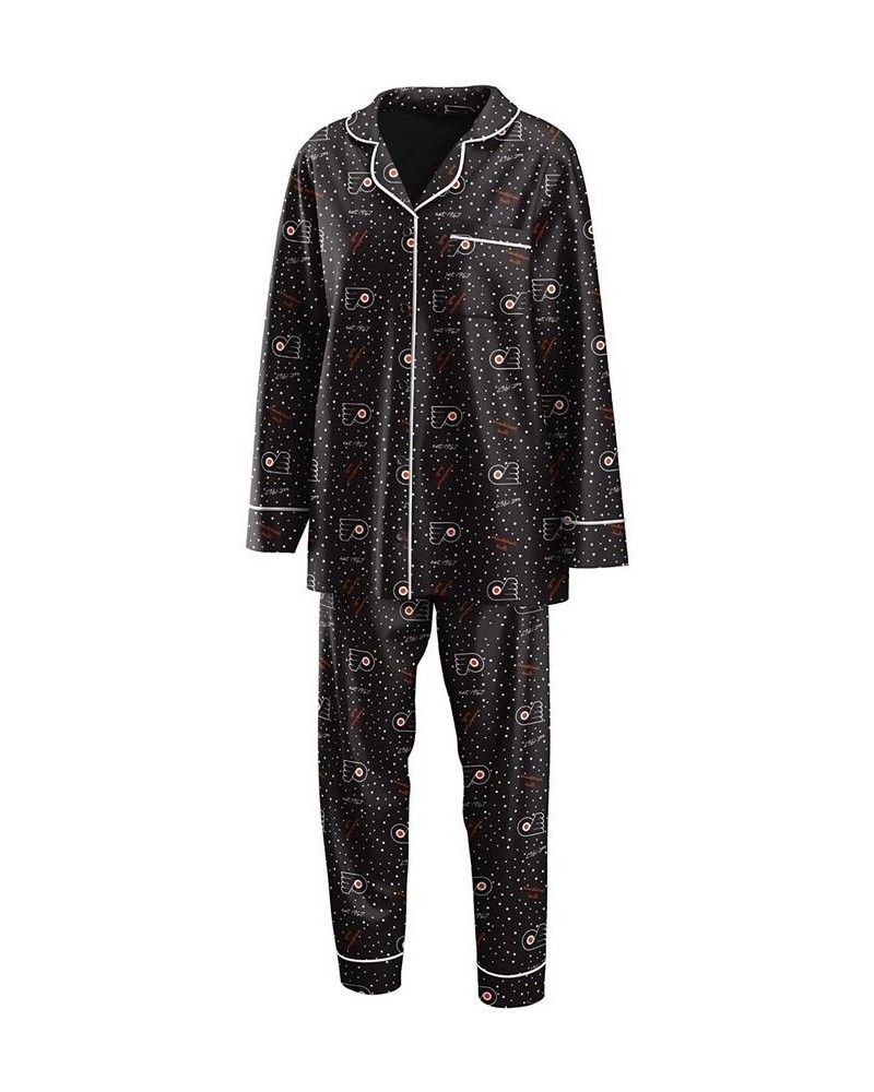 Women's Black Philadelphia Flyers Long Sleeve Button-Up Shirt Pants Sleep Set Black $32.90 Pajama