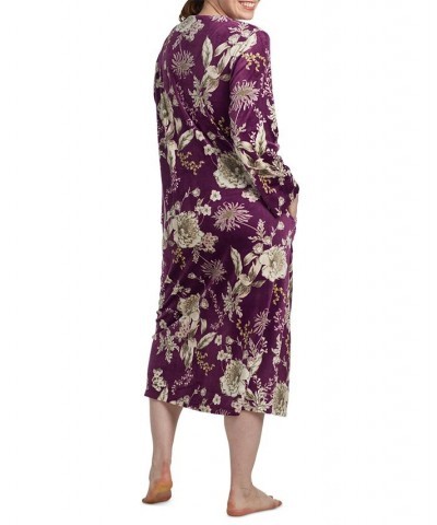 Women's Floral-Print Long-Sleeve Zip-Up Robe Taupe Floral On Aubergine $27.36 Sleepwear