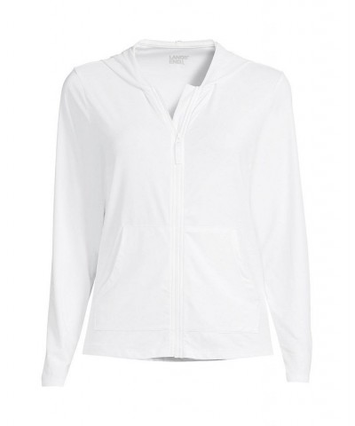 Women's Petite Hooded Full Zip Long Sleeve Rash Guard UPF 50 Sun Protection Cover-up Pockets White $38.66 Swimsuits