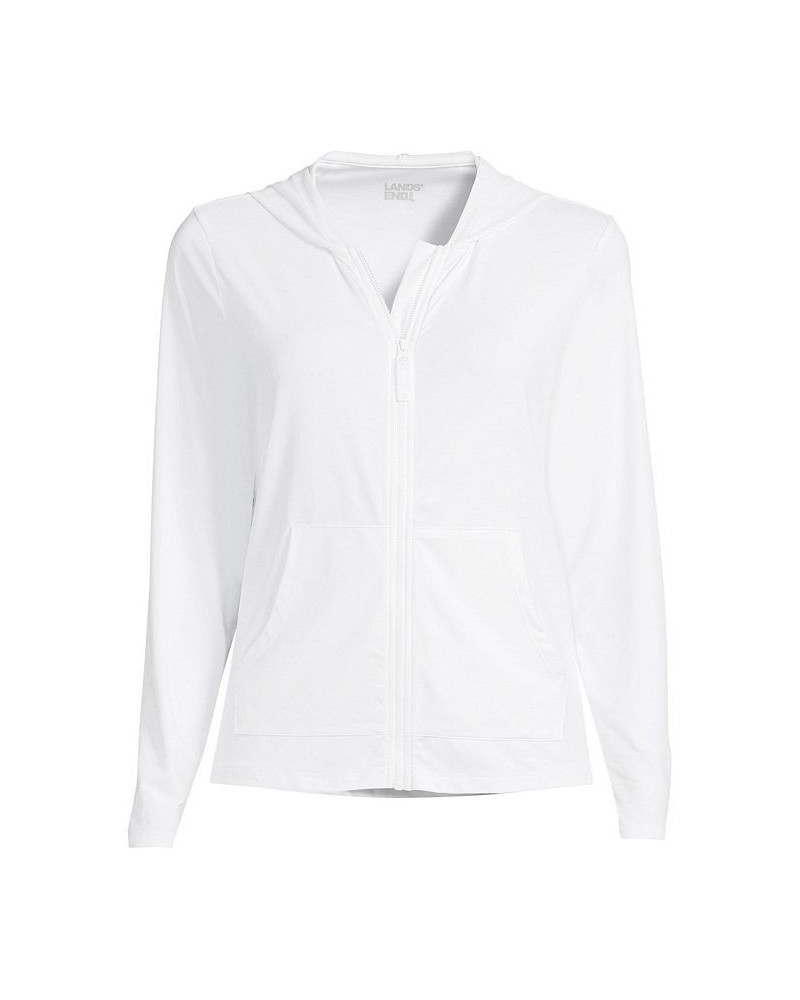 Women's Petite Hooded Full Zip Long Sleeve Rash Guard UPF 50 Sun Protection Cover-up Pockets White $38.66 Swimsuits